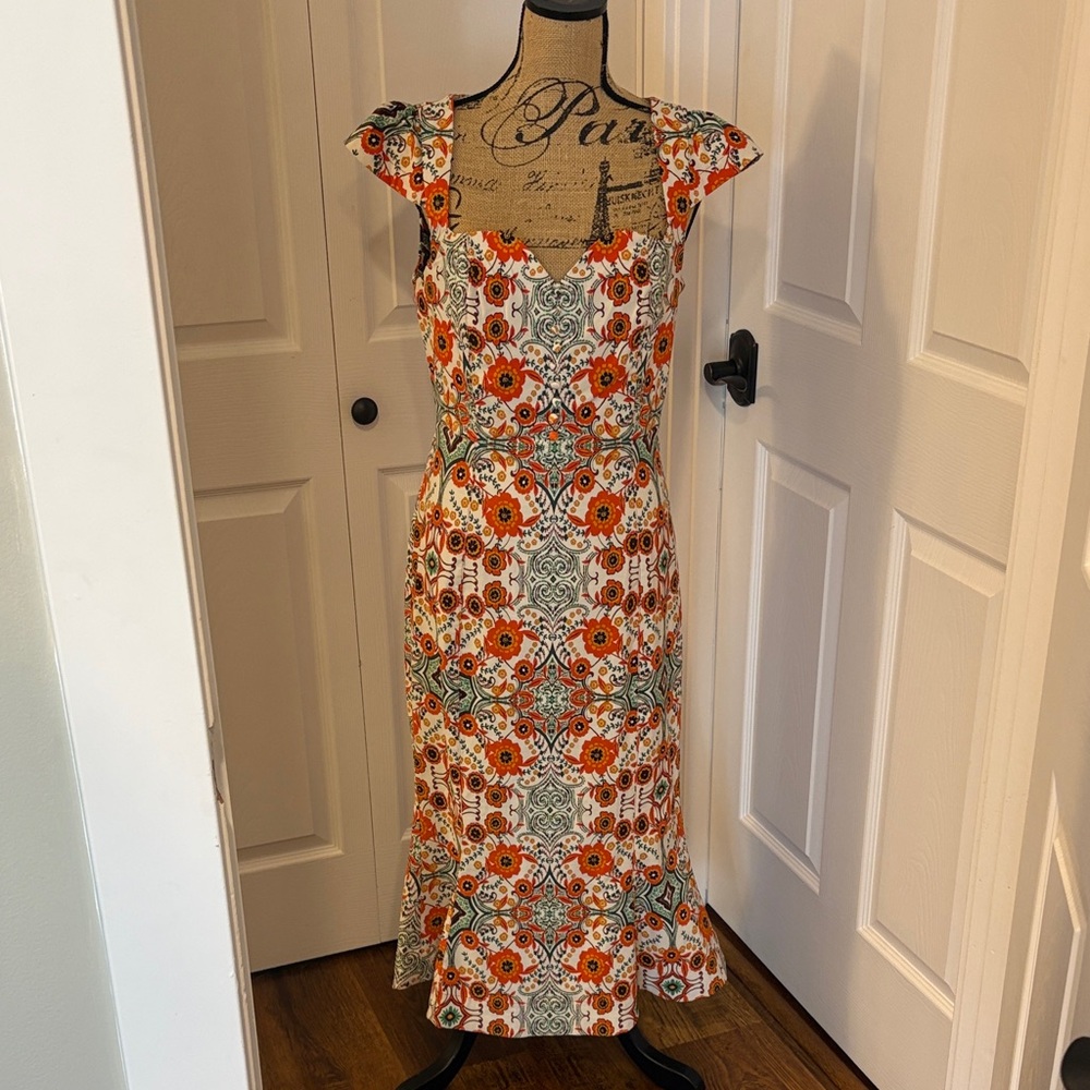 Anthropologie Floral Midi Dress with Cap Sleeves